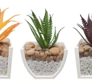 3 Vasos Arranjos Plantas Suculentas Artificiais P/ Banheiro